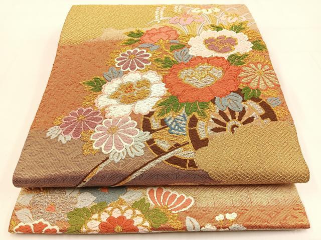 平和屋着物◎佐賀錦　六通柄袋帯　唐織　花車文　金銀糸　正絹　逸品　BAAW0003hj