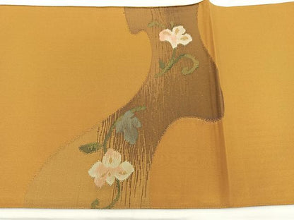 平和屋着物◎太鼓柄袋帯　すくい織　草花文　金糸　正絹　逸品　BAAW0005hj