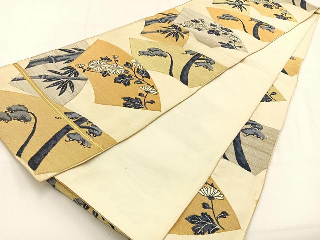 平和屋着物◎西陣　六通柄袋帯　地紙花文　金銀糸　証紙付き　正絹　逸品　BAAW0008hj