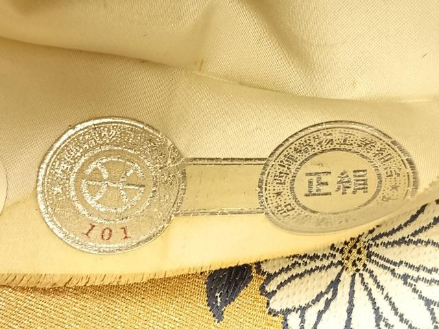 平和屋着物◎西陣　六通柄袋帯　地紙花文　金銀糸　証紙付き　正絹　逸品　BAAW0008hj