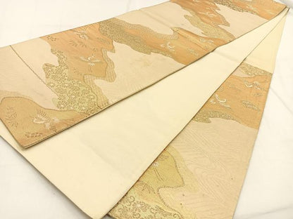 平和屋着物◎六通柄袋帯　唐織　松竹梅　飛鶴花文　金糸　正絹　逸品　BAAW0026hj