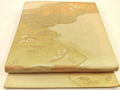 平和屋着物◎六通柄袋帯　唐織　松竹梅　飛鶴花文　金糸　正絹　逸品　BAAW0026hj