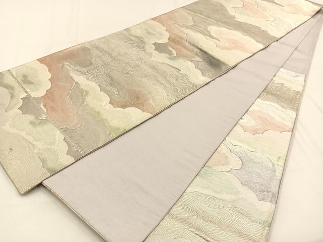 平和屋着物◎六通柄袋帯　雲重ね文　銀糸　正絹　逸品　BAAW0027hj