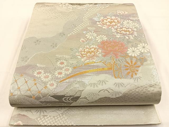 平和屋着物◎六通柄袋帯　新華錦　花車文　金銀糸　正絹　逸品　BAAW0029hj