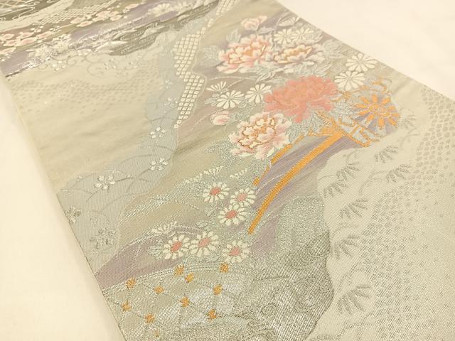 平和屋着物◎六通柄袋帯　新華錦　花車文　金銀糸　正絹　逸品　BAAW0029hj