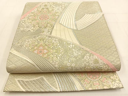 平和屋着物◎六通柄袋帯　唐織　束ね熨斗花文　金銀糸　正絹　逸品　BAAW0030hj