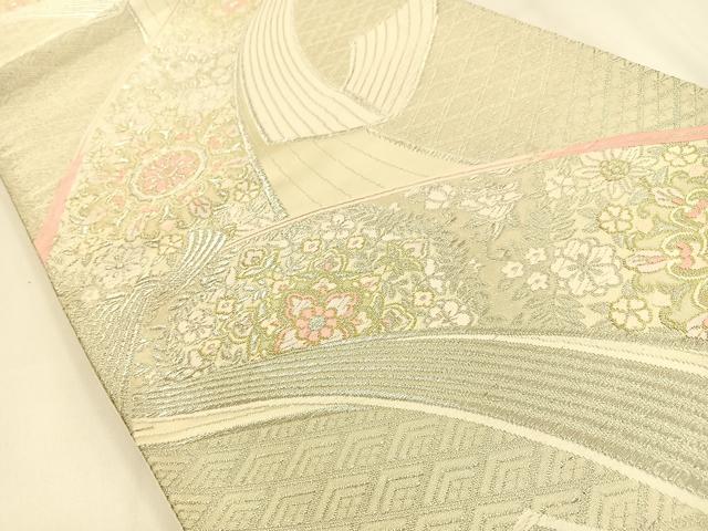 平和屋着物◎六通柄袋帯　唐織　束ね熨斗花文　金銀糸　正絹　逸品　BAAW0030hj