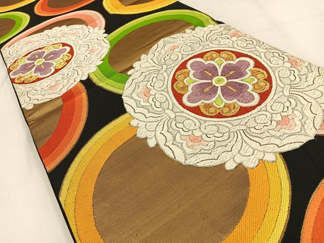 平和屋着物◎六通柄袋帯　唐織　宝相華　黒地　金銀糸　正絹　逸品　BAAW0035hj