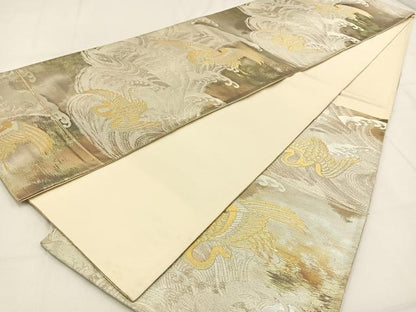 平和屋着物◎六通柄袋帯　立波飛鶴文　金銀糸　引箔　正絹　逸品　BAAW0038hj