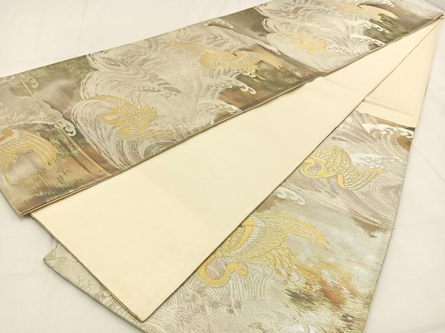 平和屋着物◎六通柄袋帯　立波飛鶴文　金銀糸　引箔　正絹　逸品　BAAW0038hj