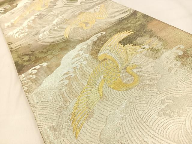 平和屋着物◎六通柄袋帯　立波飛鶴文　金銀糸　引箔　正絹　逸品　BAAW0038hj