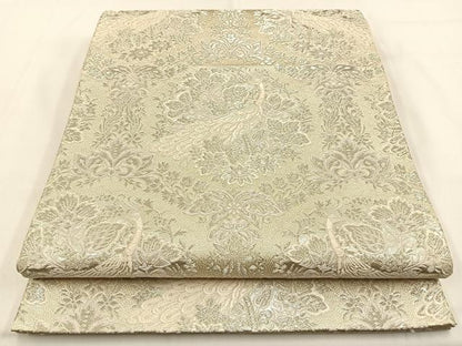 平和屋着物◎六通柄袋帯　唐織　孔雀花文　銀糸　やまとオリジナル　正絹　逸品　BAAW0040hj