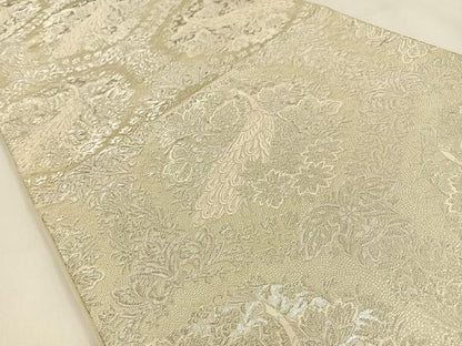 平和屋着物◎六通柄袋帯　唐織　孔雀花文　銀糸　やまとオリジナル　正絹　逸品　BAAW0040hj