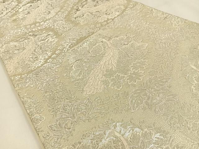 平和屋着物◎六通柄袋帯　唐織　孔雀花文　銀糸　やまとオリジナル　正絹　逸品　BAAW0040hj
