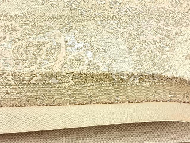 平和屋着物◎六通柄袋帯　唐織　孔雀花文　銀糸　やまとオリジナル　正絹　逸品　BAAW0040hj
