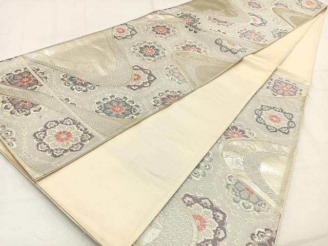 平和屋着物◎六通柄袋帯　唐織　宝相華　銀糸　正絹　逸品　BAAW0052hj
