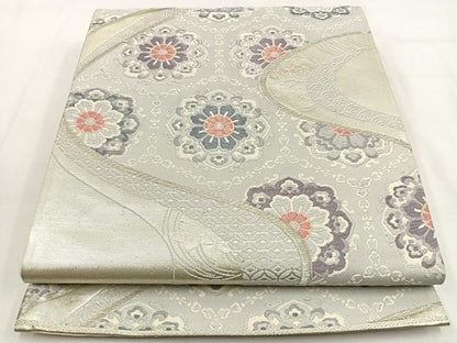 平和屋着物◎六通柄袋帯　唐織　宝相華　銀糸　正絹　逸品　BAAW0052hj