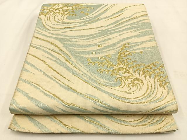 平和屋着物◎六通柄袋帯　立波文　金銀糸　正絹　逸品　BAAW0057hj