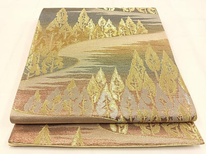 平和屋着物◎六通柄袋帯　樹林文　金銀糸　正絹　逸品　BAAW0061hj