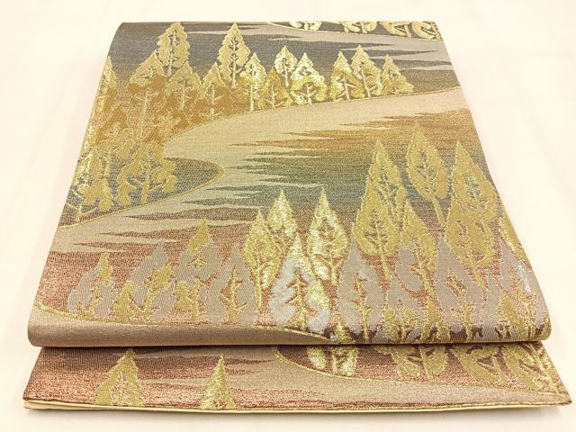 平和屋着物◎六通柄袋帯　樹林文　金銀糸　正絹　逸品　BAAW0061hj