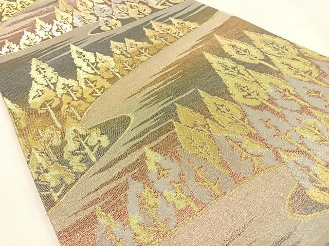 平和屋着物◎六通柄袋帯　樹林文　金銀糸　正絹　逸品　BAAW0061hj