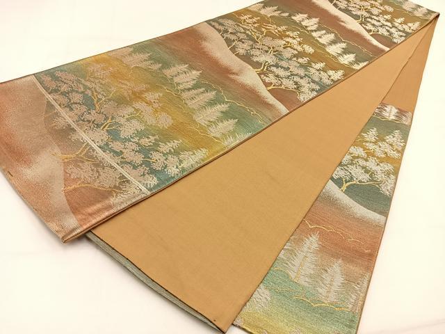 平和屋着物◎六通柄袋帯　樹林文　金銀糸　引箔　正絹　逸品　BAAW0065hj