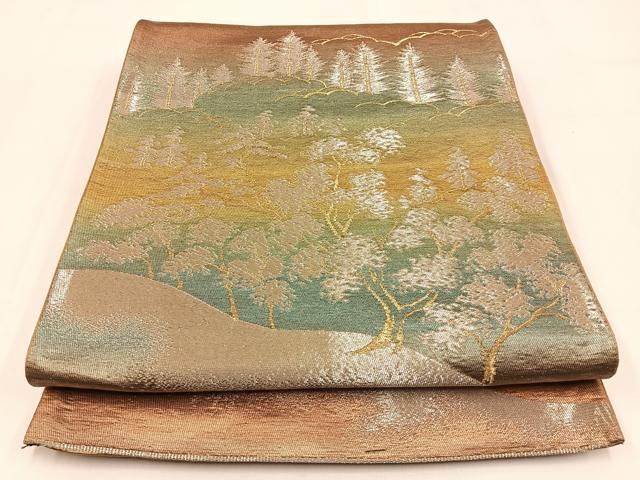 平和屋着物◎六通柄袋帯　樹林文　金銀糸　引箔　正絹　逸品　BAAW0065hj