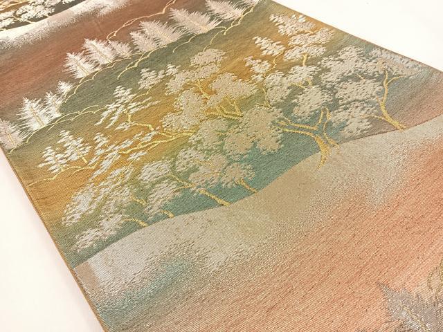 平和屋着物◎六通柄袋帯　樹林文　金銀糸　引箔　正絹　逸品　BAAW0065hj