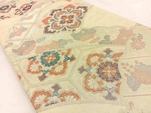 平和屋着物◎佐賀錦　六通柄袋帯　宝相華　銀糸　正絹　逸品　BAAW0068hj