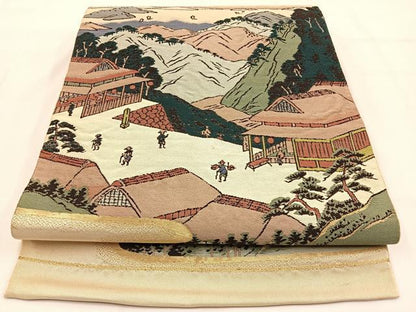 平和屋着物◎六通柄袋帯 唐織 人物風景文 金糸 正絹 逸品 BAAW0072hj