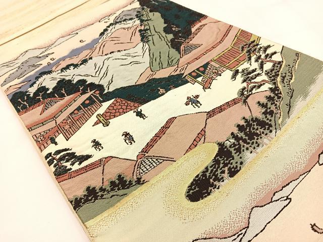 平和屋-こころ店◎六通柄袋帯　唐織　絵巻人物風景文　金糸　引箔　正絹　逸品　AAAF5656Asg