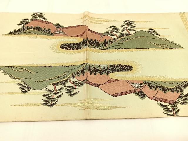 平和屋-こころ店◎六通柄袋帯　唐織　絵巻人物風景文　金糸　引箔　正絹　逸品　AAAF5656Asg