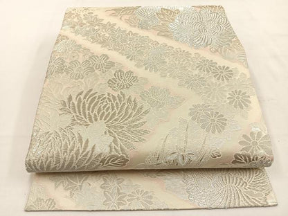 平和屋着物◎六通柄袋帯　花尽し　銀糸　正絹　逸品　BAAW0076hj