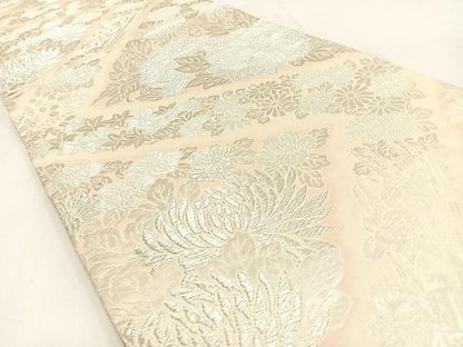 平和屋着物◎六通柄袋帯　花尽し　銀糸　正絹　逸品　BAAW0076hj