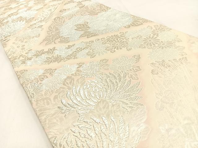平和屋着物◎六通柄袋帯　花尽し　銀糸　正絹　逸品　BAAW0076hj