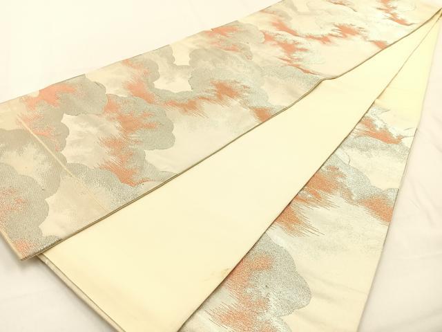 平和屋着物◎六通柄袋帯　雲重ね　銀糸　正絹　逸品　BAAW0079hj