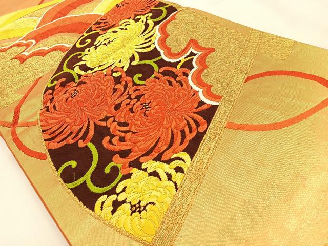 平和屋着物◎六通柄袋帯 唐織 檜扇乱菊文 金糸 正絹 逸品 BAAW0081hj