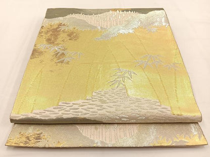 平和屋着物◎六通柄袋帯　竹林　金銀糸　引箔　正絹　逸品　BAAW0083hj
