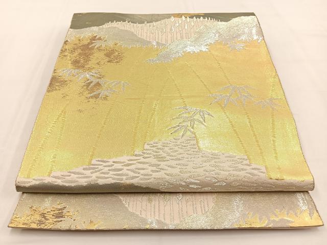 平和屋着物◎六通柄袋帯　竹林　金銀糸　引箔　正絹　逸品　BAAW0083hj