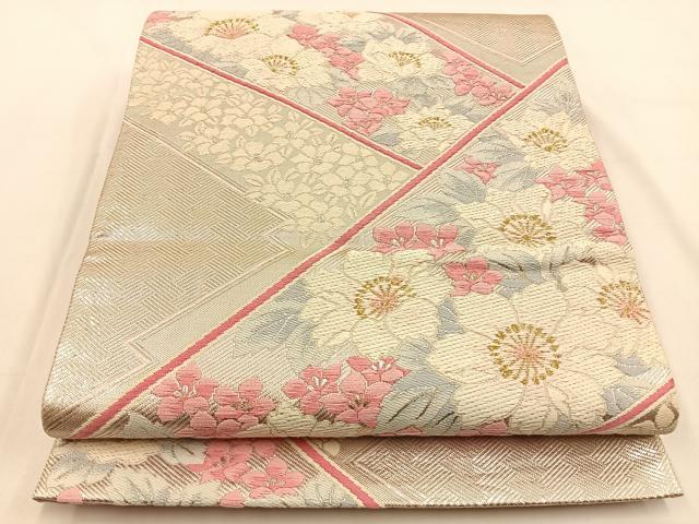平和屋着物◎六通柄袋帯　唐織　牡丹　金銀糸　正絹　逸品　BAAW0087hj