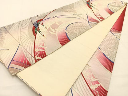 平和屋着物◎六通柄袋帯　唐織　飛鶴文　金銀糸　正絹　逸品　BAAW0093hj