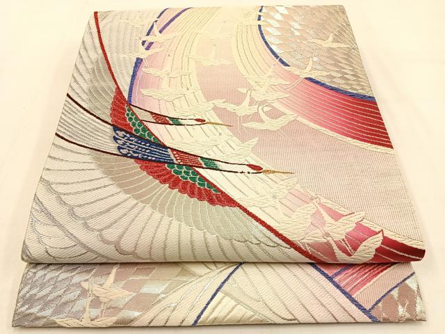 平和屋着物◎六通柄袋帯　唐織　飛鶴文　金銀糸　正絹　逸品　BAAW0093hj
