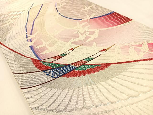 平和屋着物◎六通柄袋帯　唐織　飛鶴文　金銀糸　正絹　逸品　BAAW0093hj