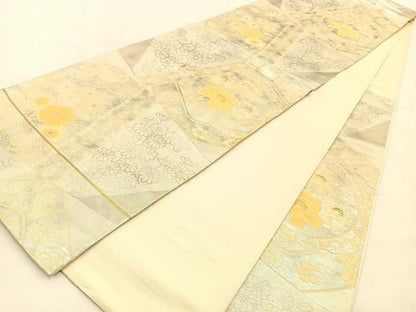 平和屋着物◎六通柄袋帯 切嵌花文 金銀糸 引箔 正絹 逸品 BAAW0094hj