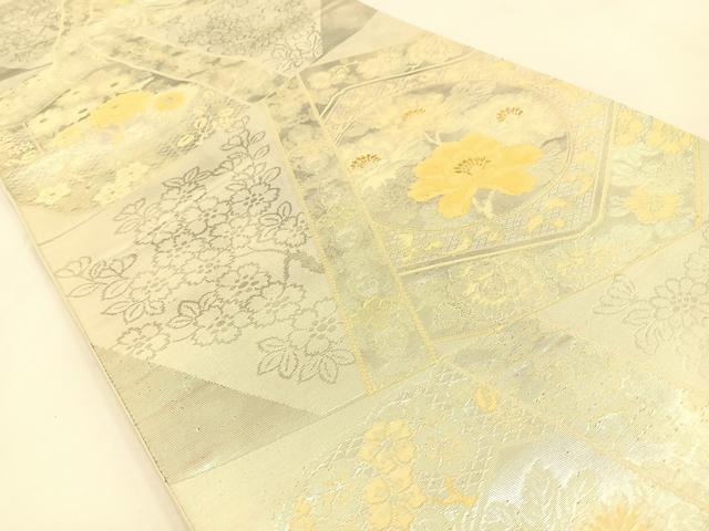 平和屋着物◎六通柄袋帯 切嵌花文 金銀糸 引箔 正絹 逸品 BAAW0094hj