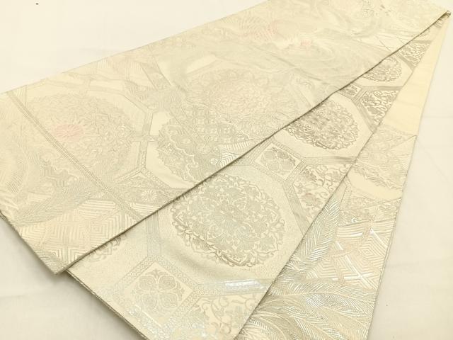 平和屋着物◎両面　六通柄袋帯　唐織　鳳凰　正倉院　銀糸　正絹　逸品　BAAW0096hj