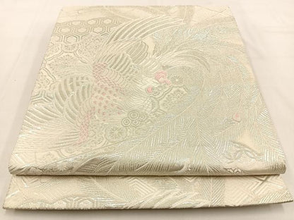 平和屋着物◎両面　六通柄袋帯　唐織　鳳凰　正倉院　銀糸　正絹　逸品　BAAW0096hj