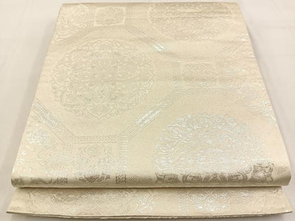 平和屋着物◎両面　六通柄袋帯　唐織　鳳凰　正倉院　銀糸　正絹　逸品　BAAW0096hj