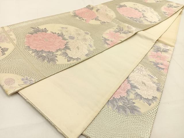 平和屋着物◎六通柄袋帯 唐織 花丸文 銀糸 正絹 逸品 BAAW0097hj