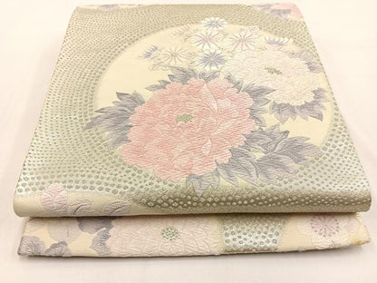 平和屋着物◎六通柄袋帯 唐織 花丸文 銀糸 正絹 逸品 BAAW0097hj